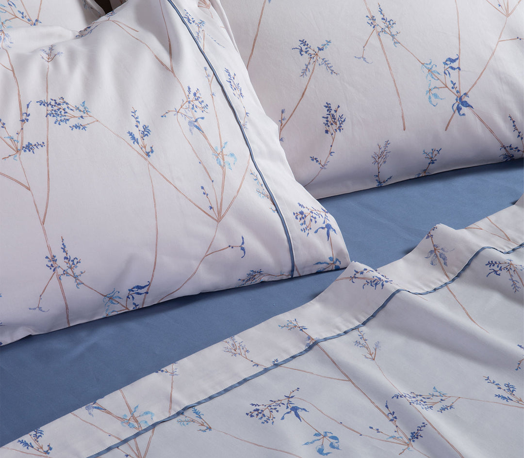 Σετ Σεντόνια Υπέρδιπλα Βαμβακοσατέν Λευκό-Μπλε Desirous 240X270 Nef-Nef Homeware