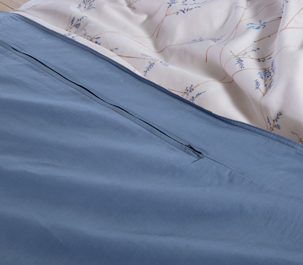 Σετ Παπλωματοθήκη Υπέρδιπλη Λευκή-Μπλε Βαμβακερή-Σατέν Desirous 240Χ230 Nef-Nef Homeware