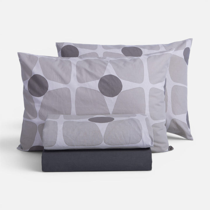 Βαμβακερό σετ σεντόνια Casual Coreo Nef-Nef Homeware σε γκρι και λευκές αποχρώσεις με αφηρημένο γεωμετρικό σχέδιο.