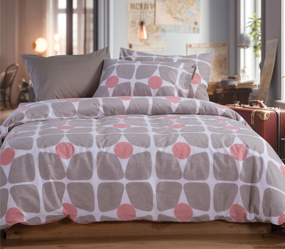 Σετ Σεντόνια Διπλά Βαμβακερά Μπεζ-Κοραλί Casual Coreo 200Χ270 Nef-Nef Homeware