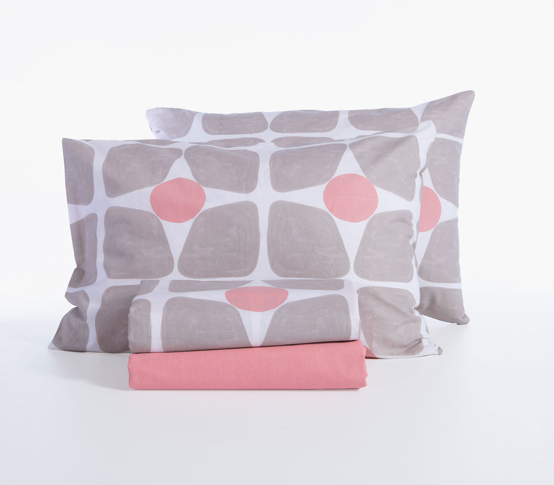 Σετ Σεντόνια Υπέρδιπλα Βαμβακερά Μπεζ-Κοραλί Casual Coreo 240Χ270 Nef-Nef Homeware