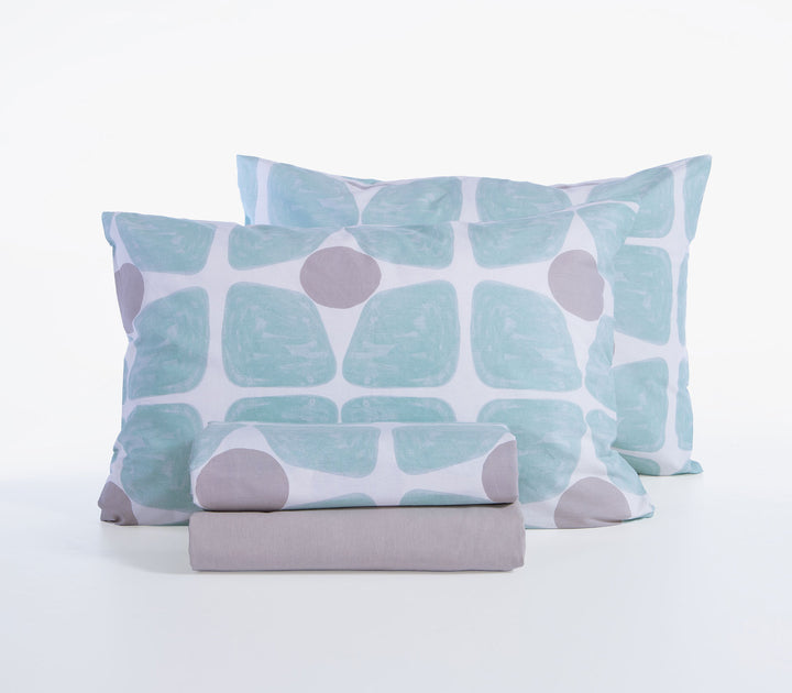 Σετ Σεντόνια Υπέρδιπλα Βαμβακερά Τιρκουάζ-Γκρι Casual Coreo 240Χ270 Nef-Nef Homeware