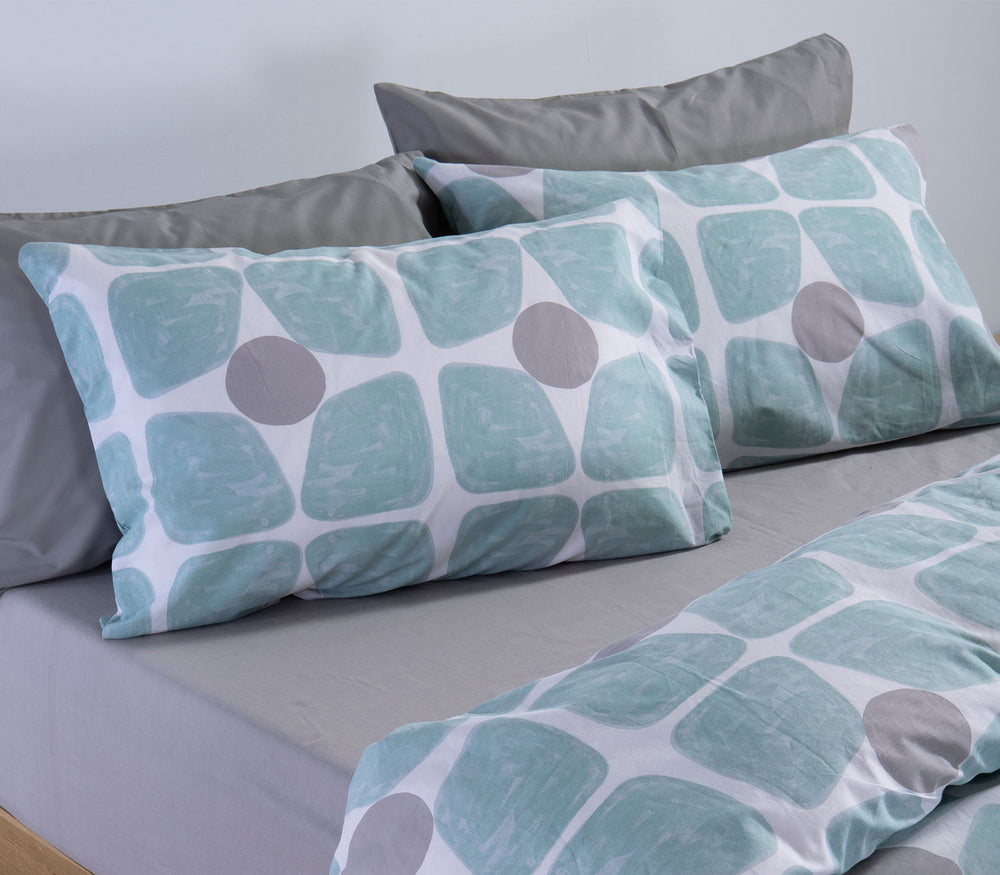 Σετ Σεντόνια Υπέρδιπλα Βαμβακερά Τιρκουάζ-Γκρι Με Λάστιχο Casual Coreo 160Χ200+35 Nef-Nef Homeware