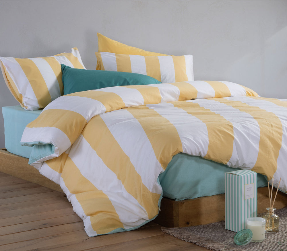 Σετ Σεντόνια Διπλα Βαμβακερά Κίτρινο-Λευκό Casual Vertia 200Χ270 Nef-Nef Homeware