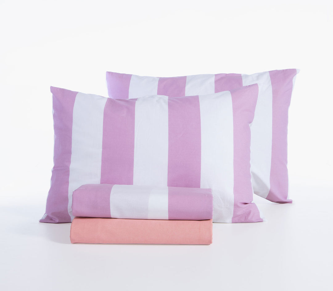 Σετ Σεντόνια Υπέρδιπλα Βαμβακερά Μωβ-Λευκό Casual Vertia 240Χ270 Nef-Nef Homeware