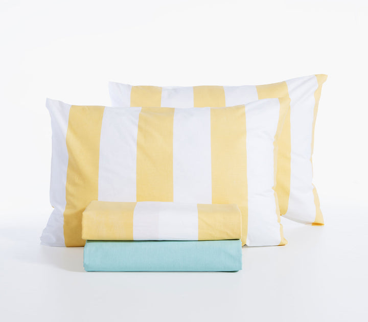 Σετ Σεντόνια Υπέρδιπλα Βαμβακερά Κίτρινο-Λευκό Casual Vertia 240Χ270 Nef-Nef Homeware