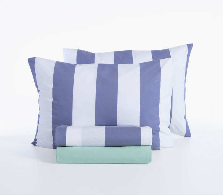 Σετ Σεντόνια Υπέρδιπλα Βαμβακερά Μπλε-Λευκό Με Λάστιχο Casual Vertia 160Χ200+35 Nef-Nef Homeware