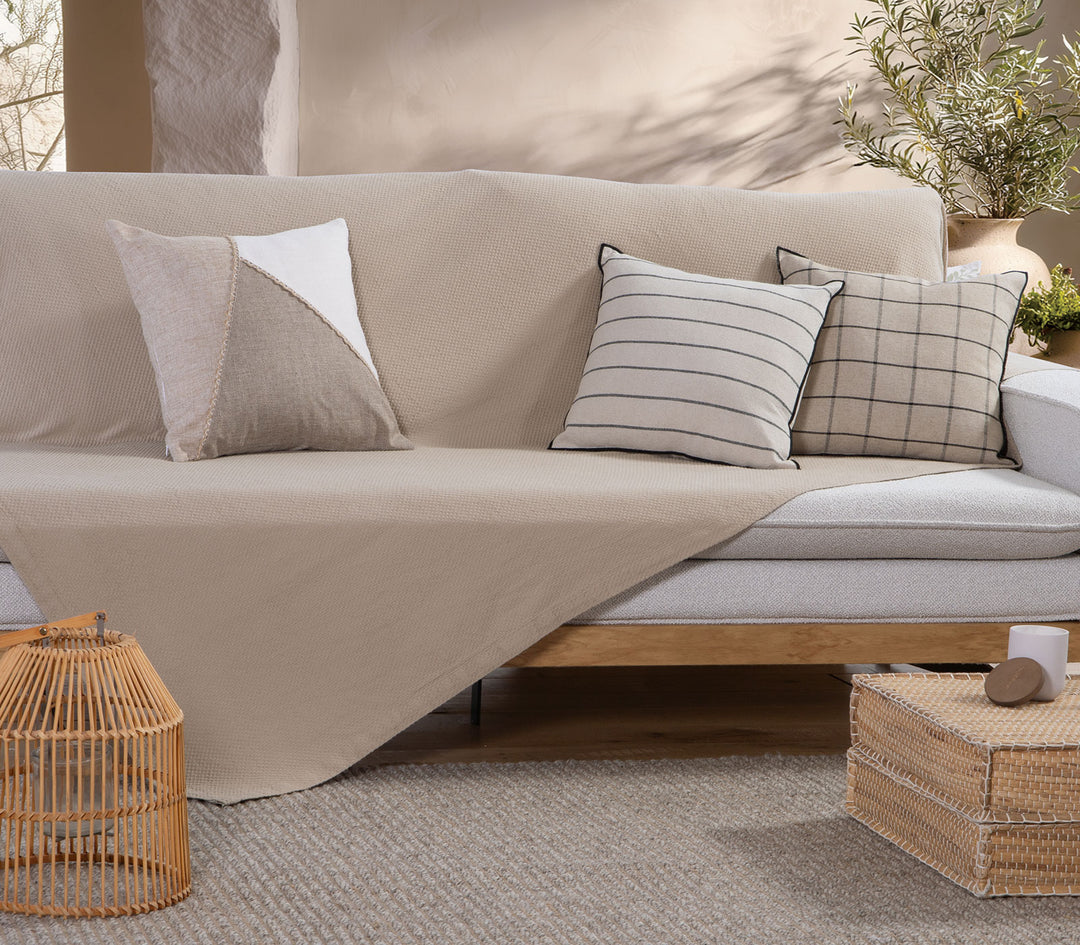 Ριχτάρι Τριθέσιου Καναπέ Μπεζ Βαμβακερό Betty 26 180Χ300cm Nef-Nef Homeware