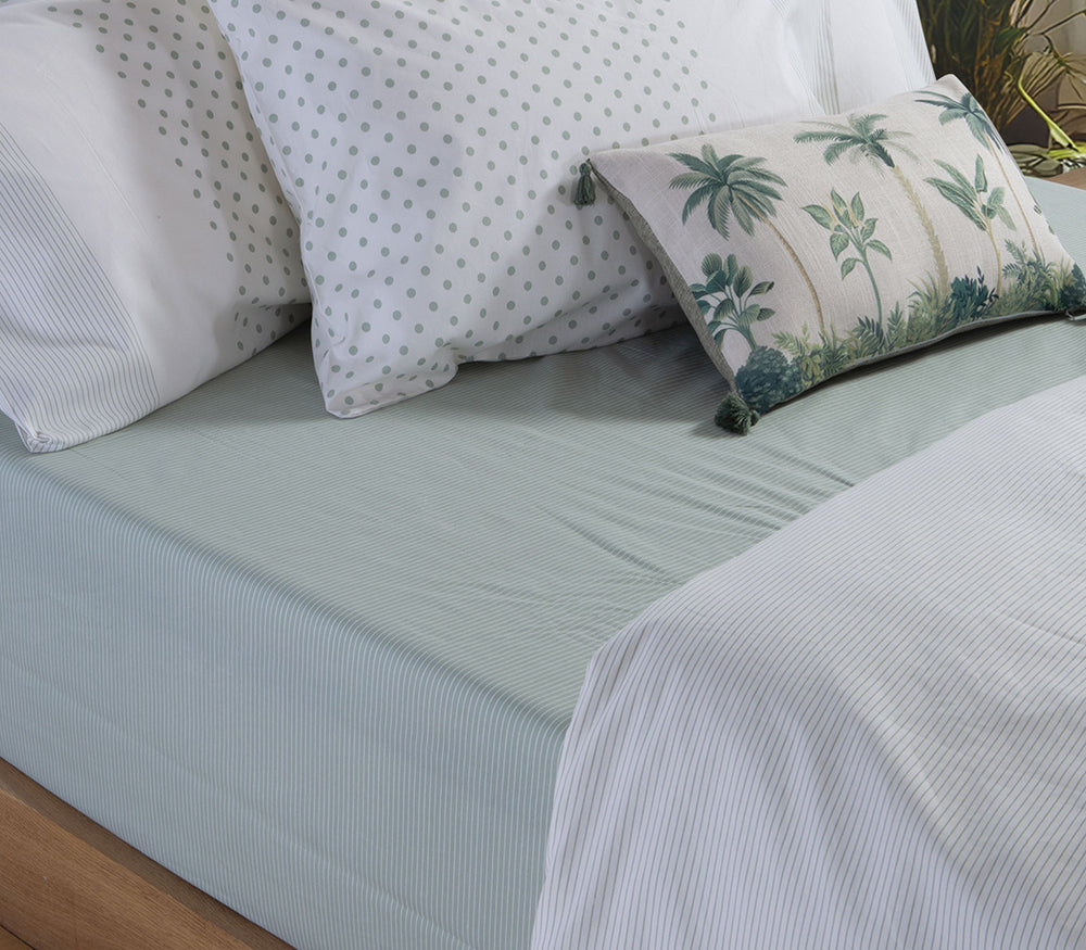 Σετ Σεντόνια Μονά Βαμβακερά Εκρού-Πράσινο Με Λάστιχο Donter 100Χ200+35 Nef-Nef Homeware