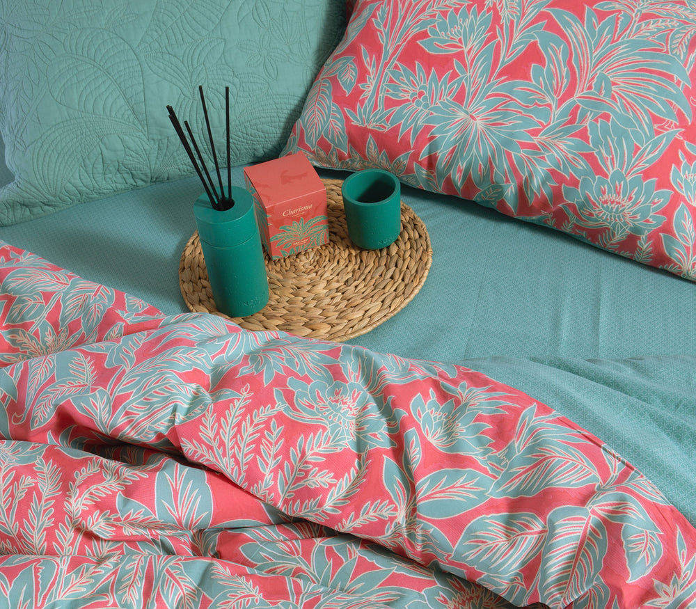 Σετ Σεντόνια Διπλά Βαμβακερά Πράσινο-Κοραλί Charisma 200Χ270 Nef-Nef Homeware