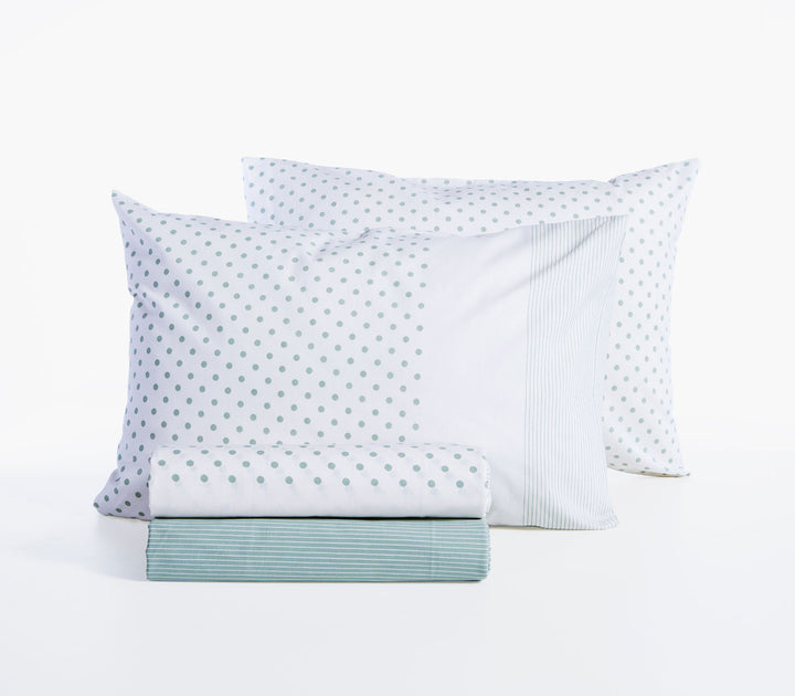 Σετ Σεντόνια Υπέρδιπλα Βαμβακερά Εκρού-Πράσινο Donter 240Χ270 Nef-Nef Homeware