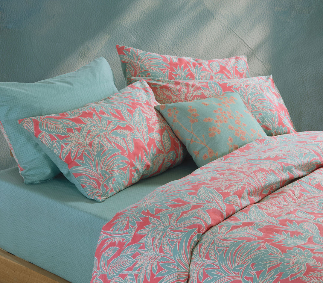 Σετ Σεντόνια Υπέρδιπλα Βαμβακερά Πράσινο-Κοραλί Με Λάστιχο Charisma 160Χ200+35 Nef-Nef Homeware