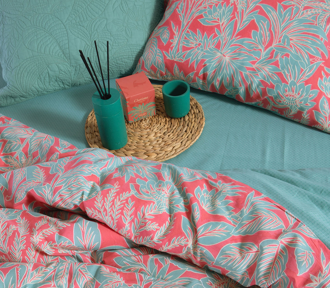 Σετ Σεντόνια Υπέρδιπλα Βαμβακερά Πράσινο-Κοραλί Με Λάστιχο Charisma 160Χ200+35 Nef-Nef Homeware