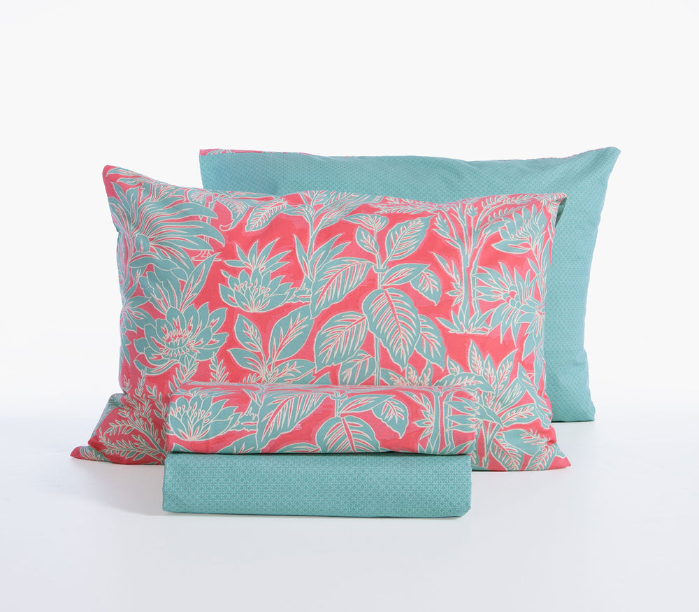 Σετ Σεντόνια King Size Βαμβακερά Πράσινο-Κοραλί Με Λάστιχο Charisma 180Χ200+35 Nef-Nef Homeware