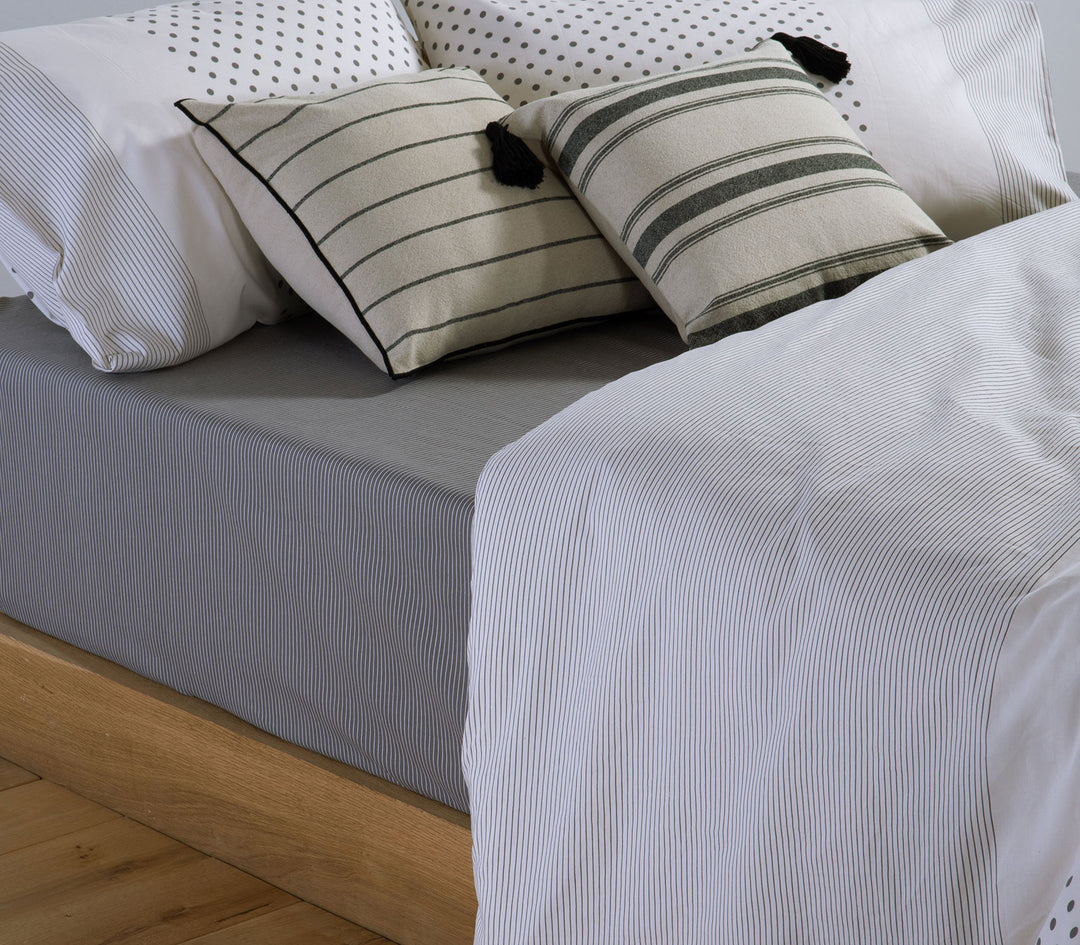 Σετ Σεντόνια King Size Βαμβακερά Εκρού-Γκρι Με Λάστιχο Donter 180Χ200+35 Nef-Nef Homeware