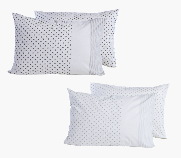 Βαμβακερές μαξιλαροθήκες ύπνου Nef-Nef Homeware σε εκρού χρώμα με γκρι πουά μοτίβο και μονόχρωμη λεπτομέρεια.