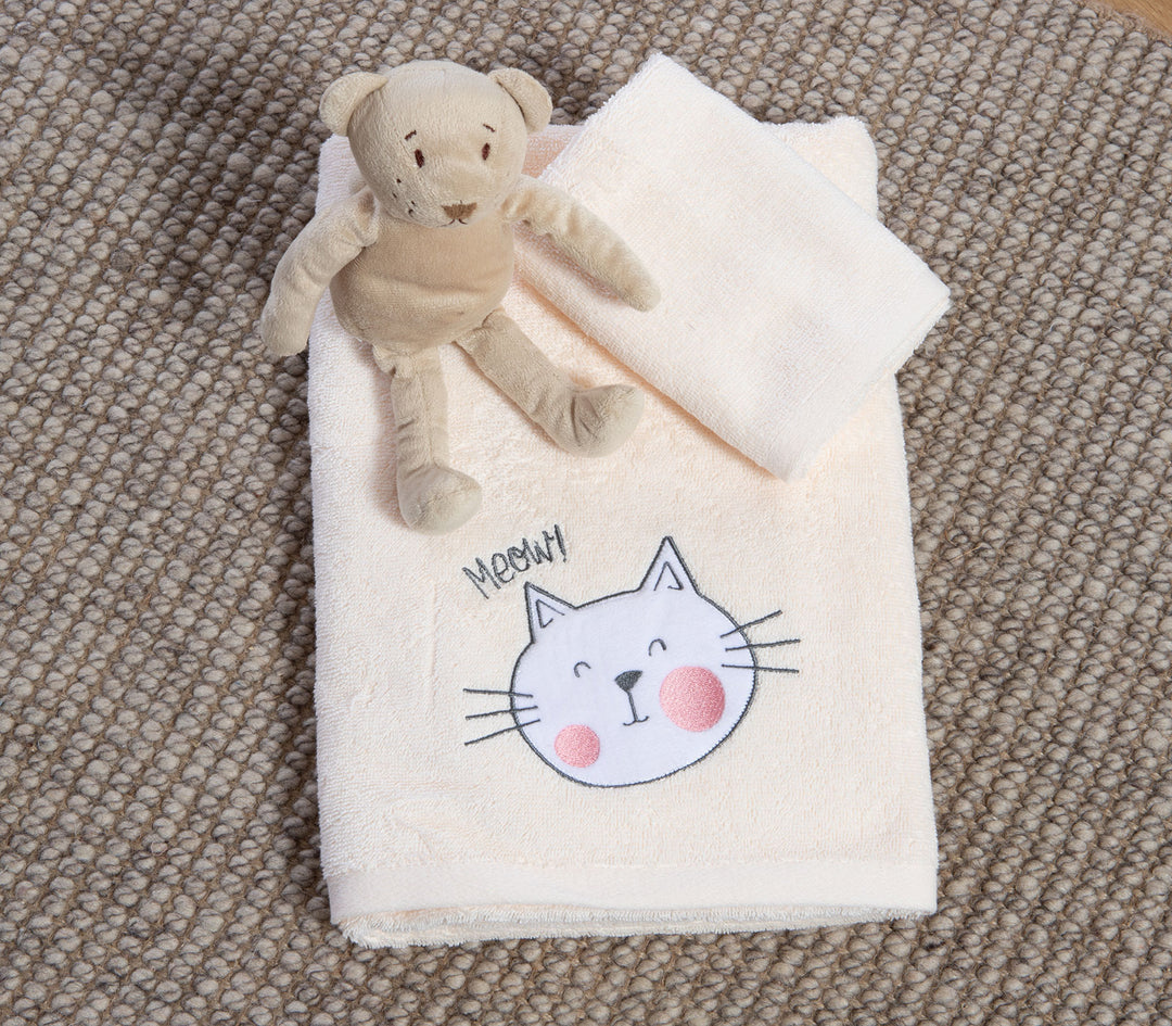 Σετ Παιδικές Πετσέτες Εκρού Cat Life 2τμχ Nef-Nef Homeware