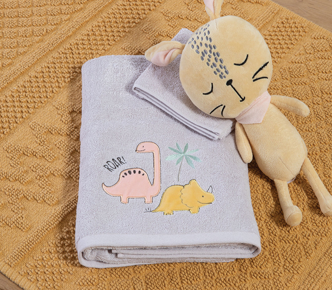 Σετ Παιδικές Πετσέτες Γκρι Dinosaur Art 2τμχ Nef-Nef Homeware