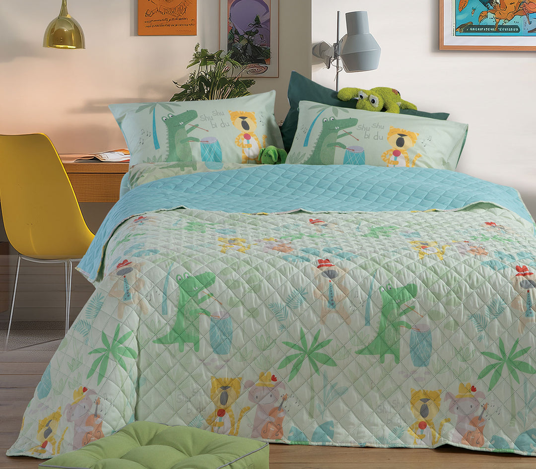 Παιδικό Κουβερλί Πράσινο Μονό Jungle Music 180X240cm Nef-Nef Homeware