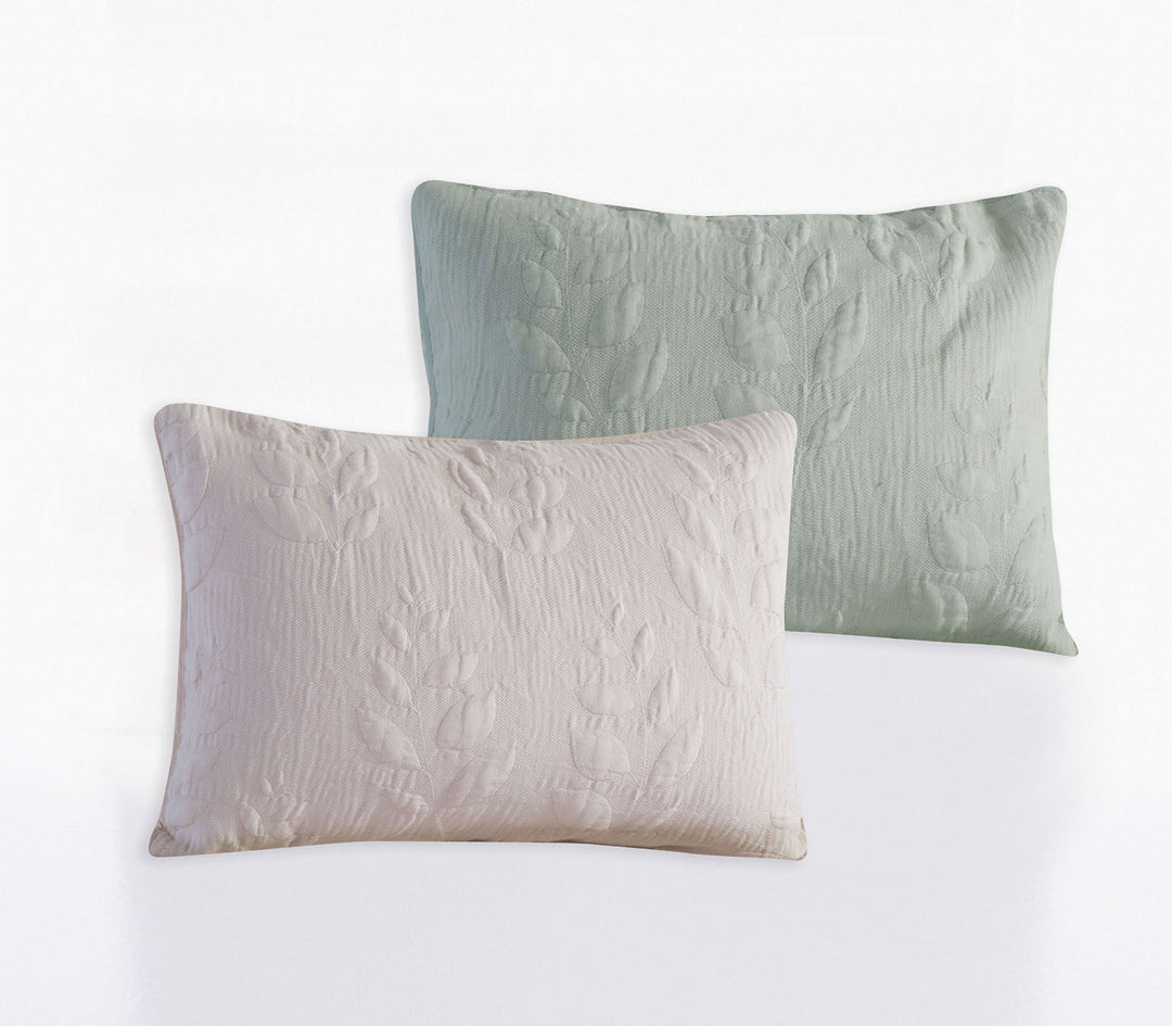 Σετ δύο διακοσμητικών μαξιλαροθηκών σε εκρού και πράσινη απόχρωση.