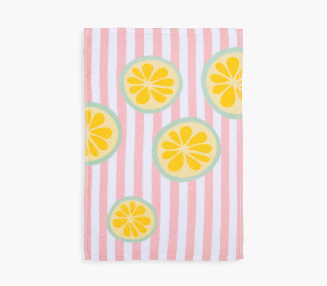 Ποτηρόπανο Βελουτέ Ροζ Ριγέ Βαμβακερό με Λεμόνια 40Χ60cm Lemonade Nef-Nef Homeware