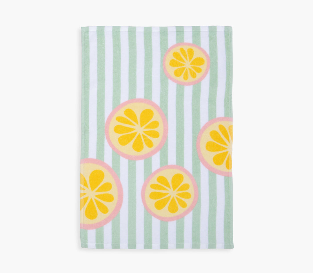Ποτηρόπανο Βελουτέ Πράσινο Ριγέ Βαμβακερό με Λεμόνια 40Χ60cm Lemonade Nef-Nef Homeware