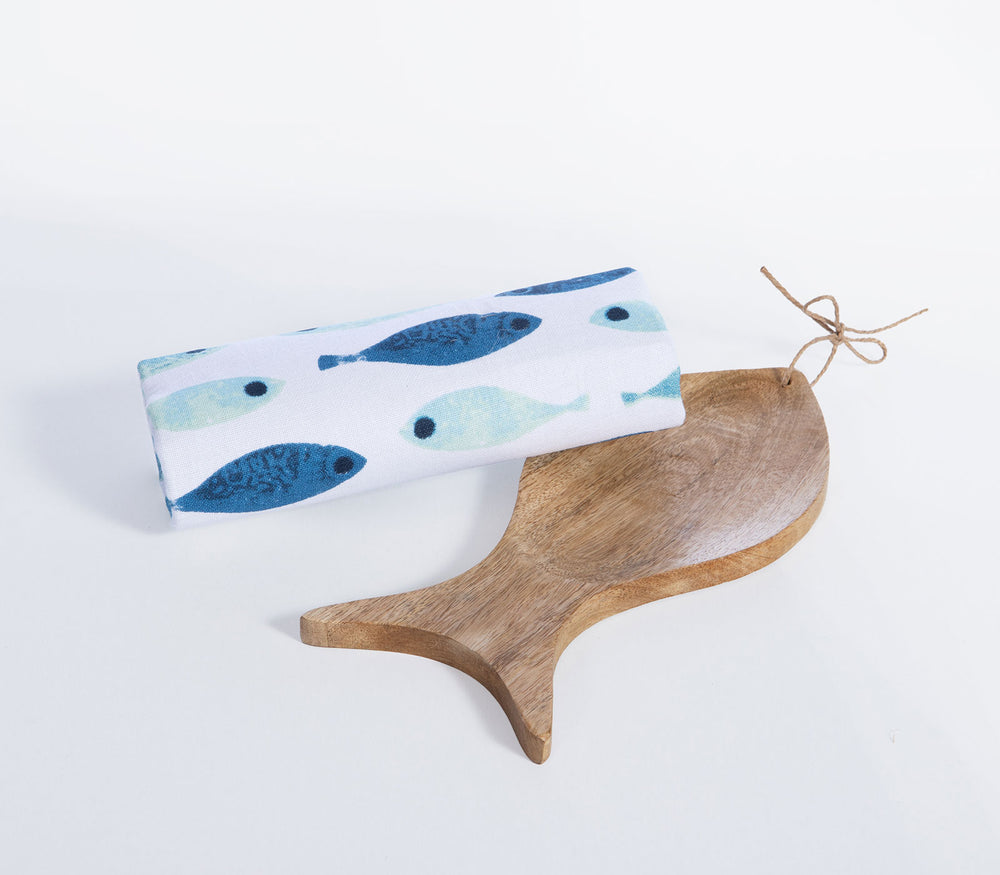 Διακοσμητικό Ξύλινο Ψάρι Με Ποτηρόπανο Λευκό/Τιρκουάζ Βαμβακερό Sardines Blue 40X70cm Nef-Nef Homeware