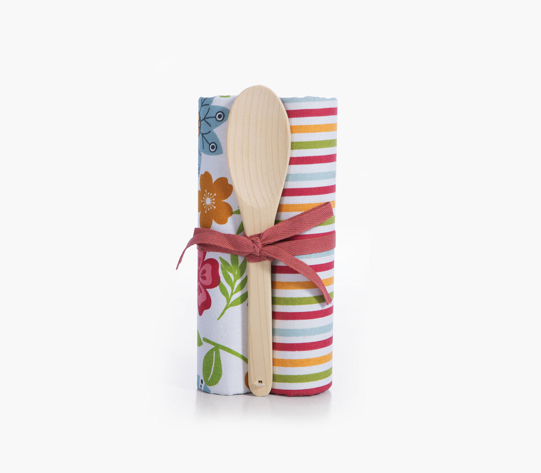 Σετ Ποτηρόπανα Πολύχρωμα Βαμβακερά 2τμχ με Ξύλινη Κουτάλα Ladle Nef-Nef Homeware