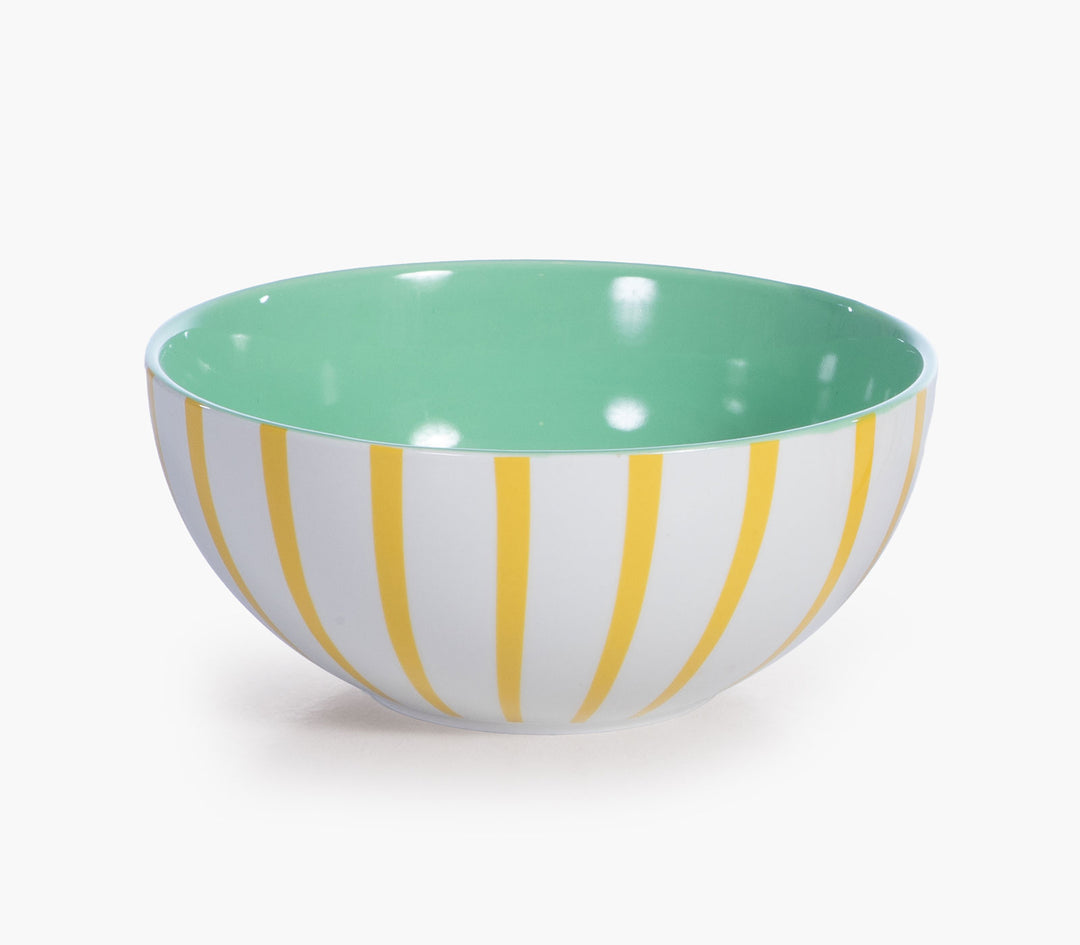 Σαλατιέρα Κεραμική Ριγέ Κίτρινη-Λευκή Εξωτερικά & Μέντα Εσωτερικά Fantasy Nef-Nef Homeware