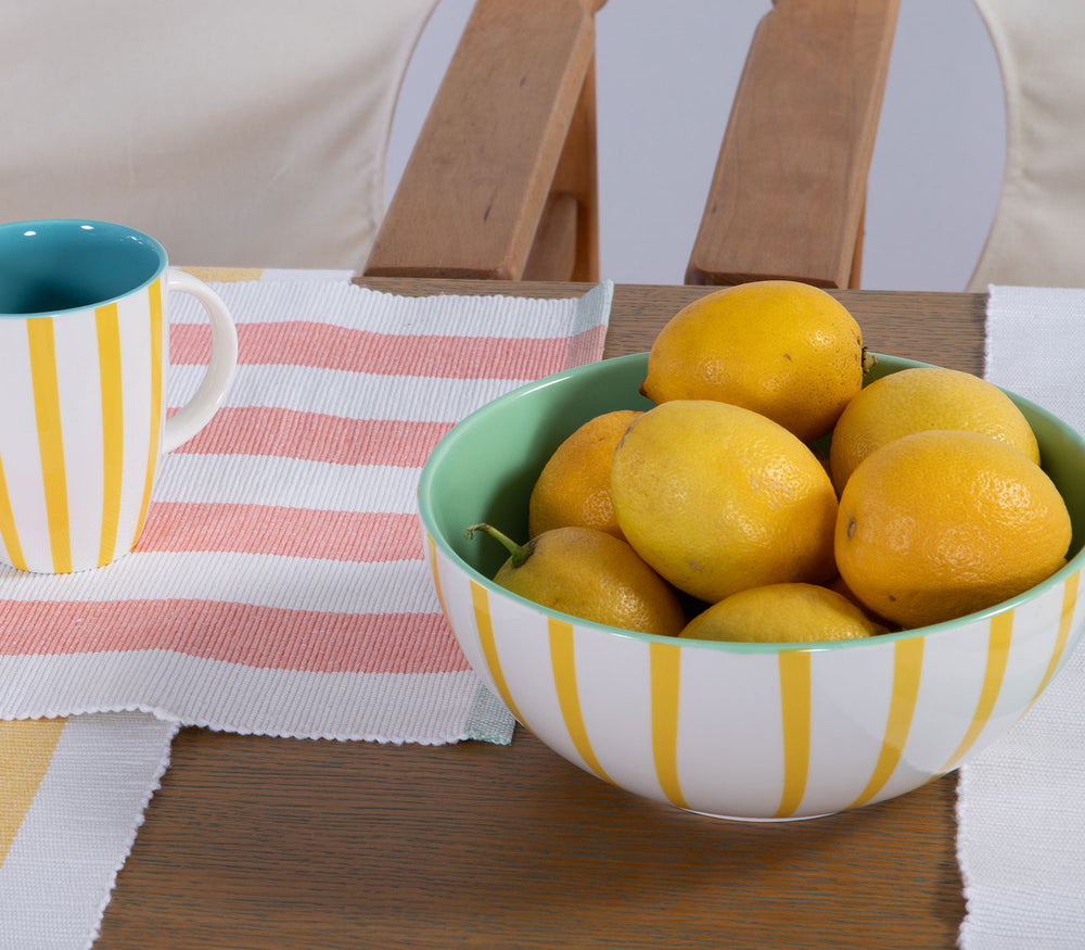 Σαλατιέρα Κεραμική Ριγέ Κίτρινη-Λευκή Εξωτερικά & Μέντα Εσωτερικά Fantasy Nef-Nef Homeware