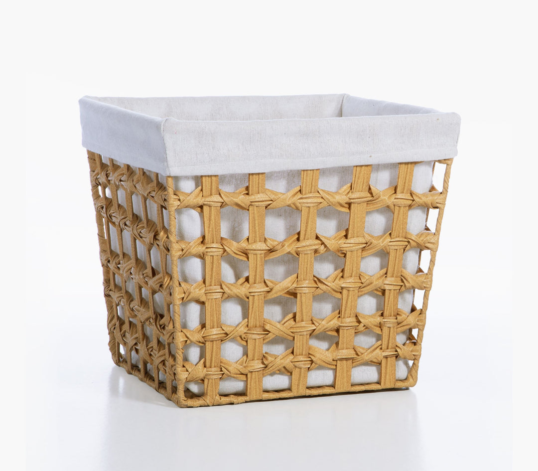 Μπεζ καλάθι αποθήκευσης Verde Nef-Nef Homeware από πολυπροπυλένιο με υφασμάτινη επένδυση και πλεκτή όψη.