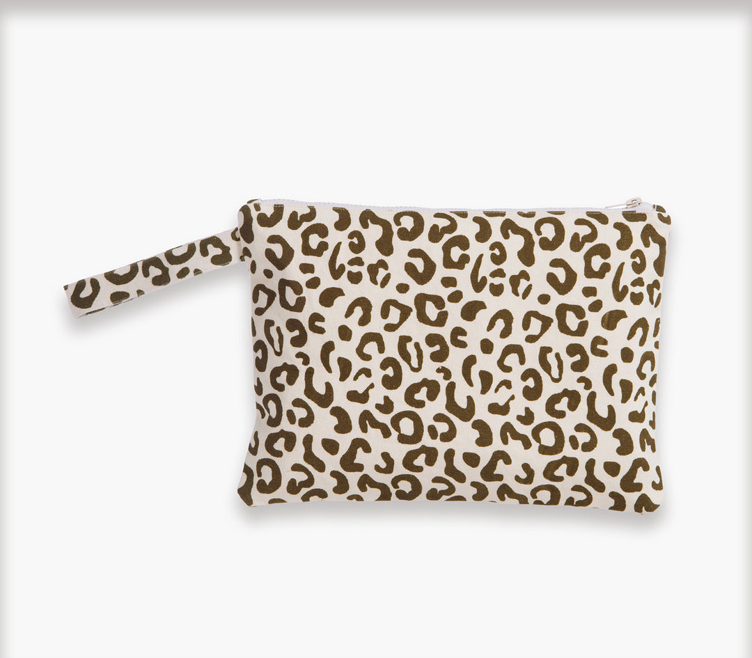 Τσαντάκι Θαλάσσης Εκρού/Καφέ Λεοπάρ Kenya 33X23cm Nef-Nef Homeware