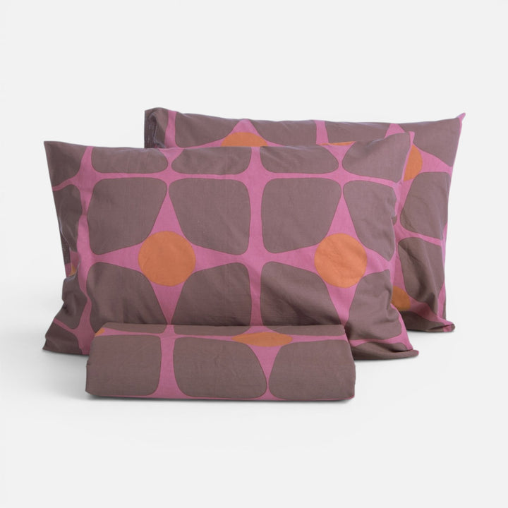 Βαμβακερό σετ παπλωματοθήκη Casual Coreo Nef-Nef Homeware σε μωβ απόχρωση με ροζ φόντο και πορτοκαλί λεπτομέρειες.