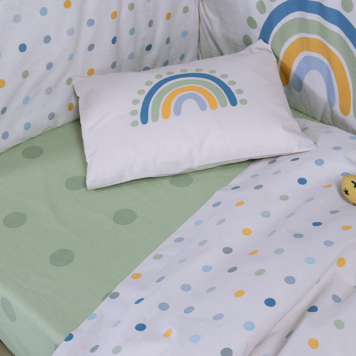 Σετ Σεντόνια Κούνιας Εκρού-Πράσινο Dots Nef-Nef Homeware