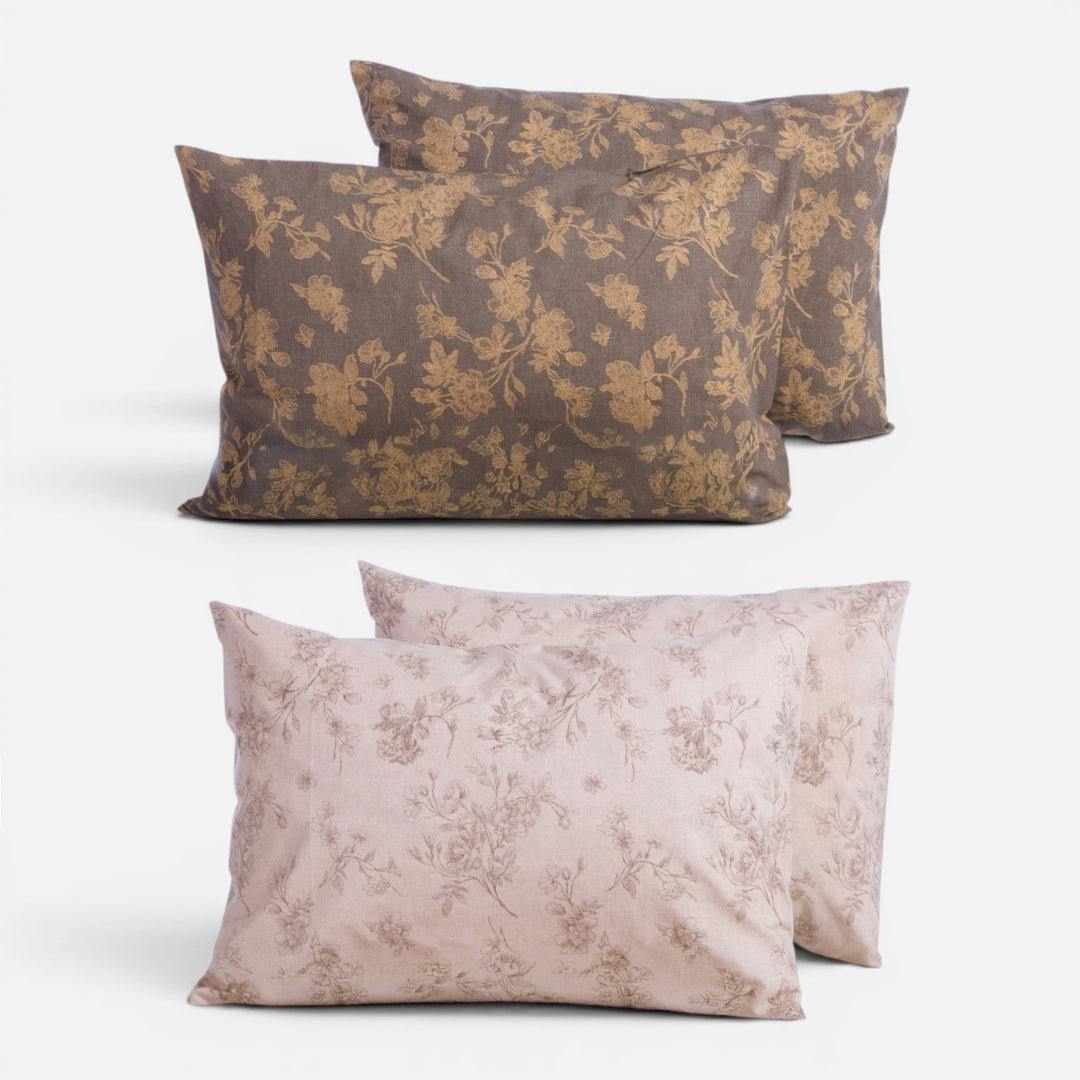 Βαμβακερές μαξιλαροθήκες ύπνου Dream Nef-Nef Homeware σε εκρού και καφέ αποχρώσεις με ρομαντικό floral σχέδιο.