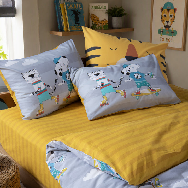 Σετ Παπλωματοθήκη Μονή Κίτρινο-Γκρι Cool Skating Nef-Nef Homeware