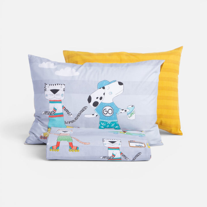 Σετ Παπλωματοθήκη Μονή Κίτρινο-Γκρι Cool Skating Nef-Nef Homeware