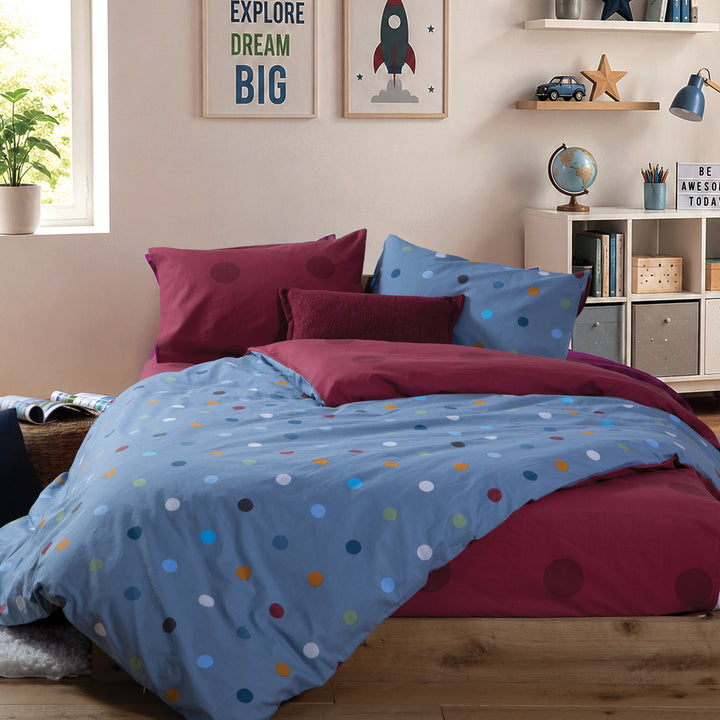 Σετ Παπλωματοθήκη Μονή Πουά Μπλε Dots Blue Nef-Nef Homeware