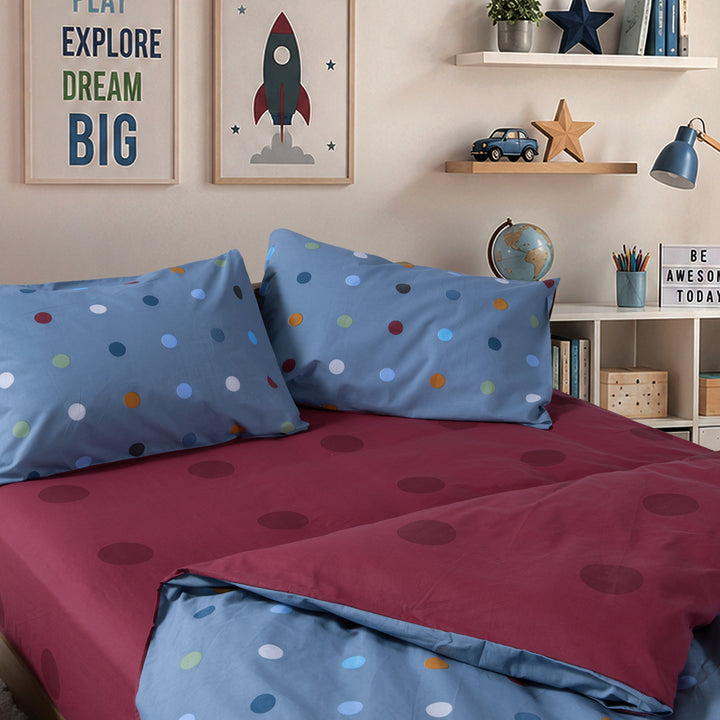 Σετ Παπλωματοθήκη Μονή Πουά Μπλε Dots Blue Nef-Nef Homeware