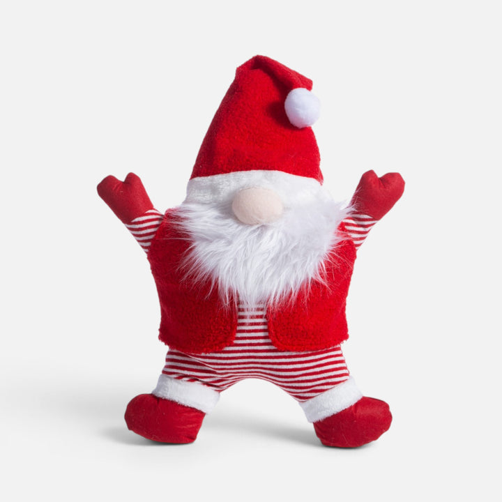 Κόκκινο διακοσμητικό μαξιλάρι Santa Claus Nef-Nef σε σχήμα Αϊ-Βασίλη, με λευκή χνουδωτή γενειάδα και ριγέ ρούχα.