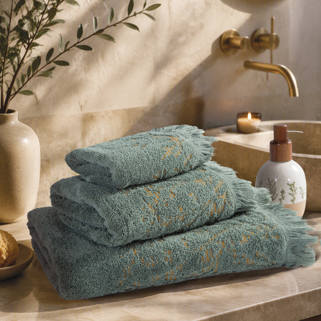 Πετσέτα Προσώπου Πράσινο με Κρόσσι Saron Nef-Nef Homeware