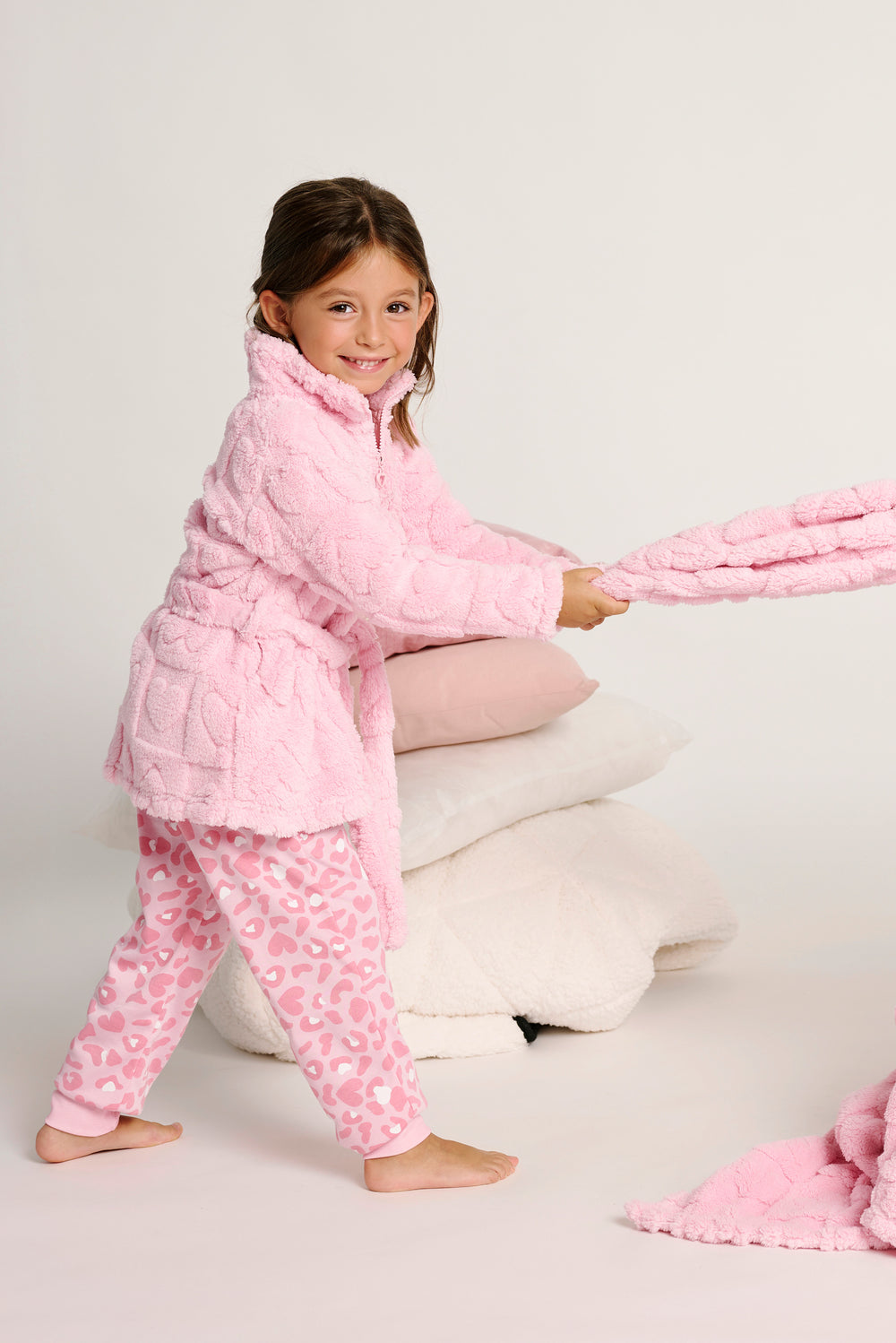 Παιδική Ρόμπα Ροζ με Καρδιές και Φερμουάρ Fleece Muy Demi από 2 έως 8 ετών