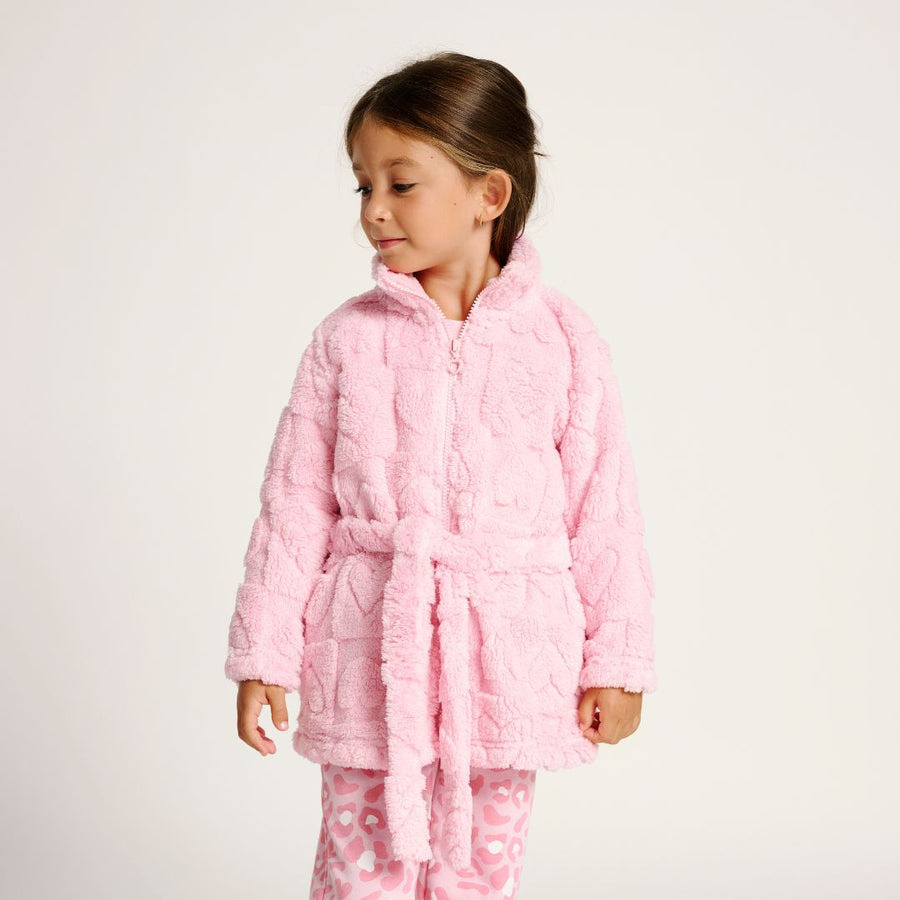 Παιδική Ρόμπα Ροζ με Καρδιές και Φερμουάρ Fleece Muy Demi από 2 έως 8 ετών