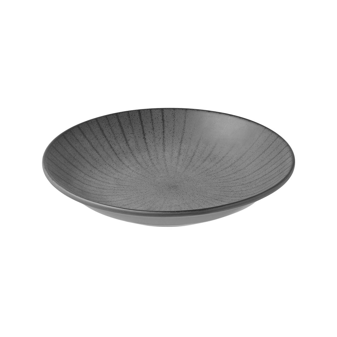 Ρηχό πιάτο Nordic Estia διαμέτρου 27cm από stoneware σε γκρι χρώμα, με λεπτομέρειες ανάγλυφης υφής.