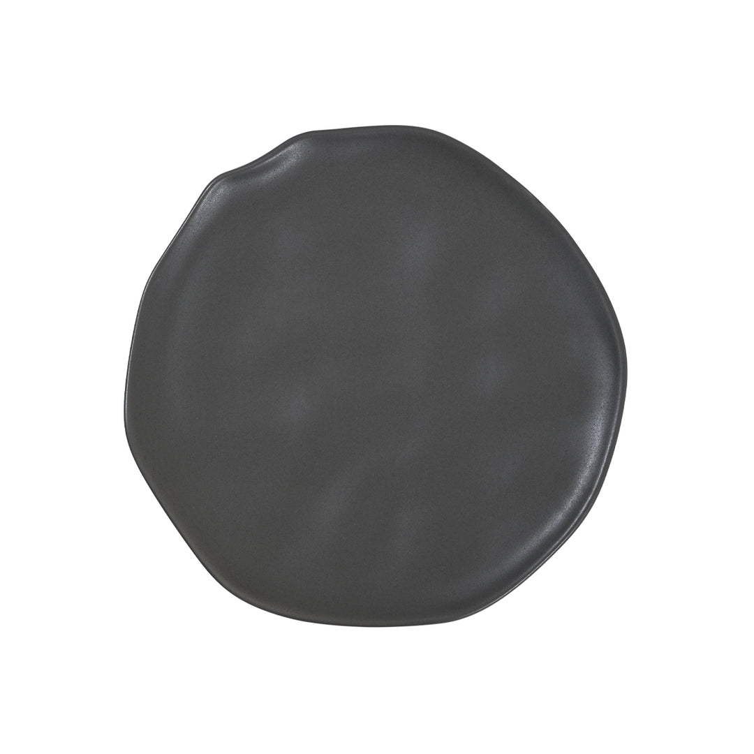 Άποψη από πάνω του γκρι πιάτου με ιδιαίτερο περίγραμμα και μονόχρωμη απόχρωση.