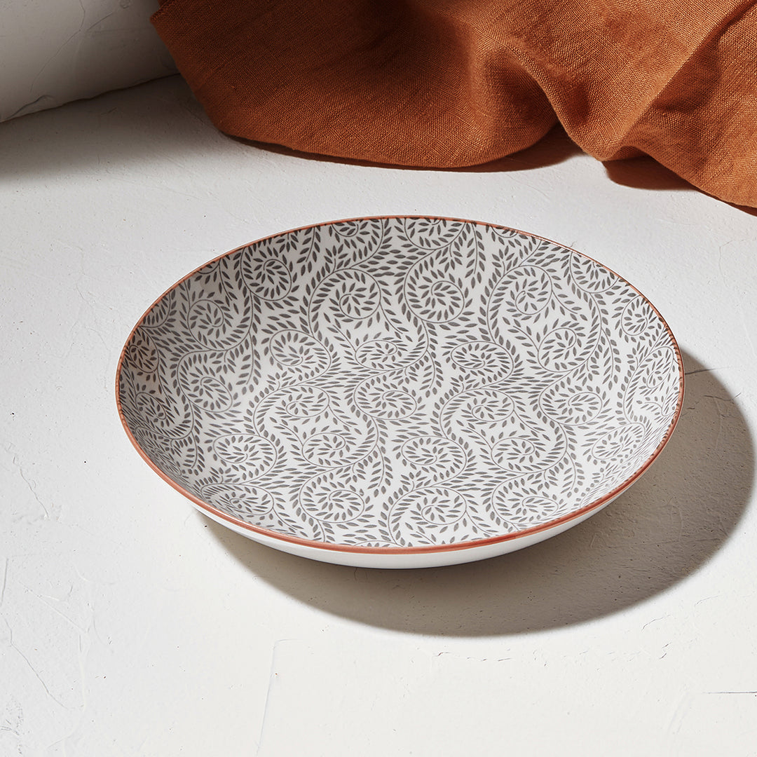 Πιάτο Βαθύ Γκρι-Λευκό με Σχέδιο Φυλλώδες Πορσελάνινο 21cm Estia