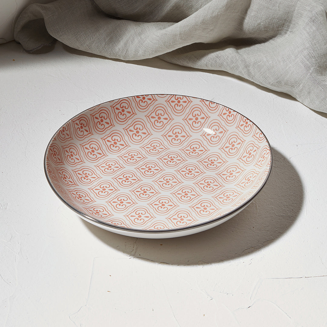 Πιάτο Βαθύ Κοραλί-Λευκό Antique Πορσελάνινο 21cm Estia
