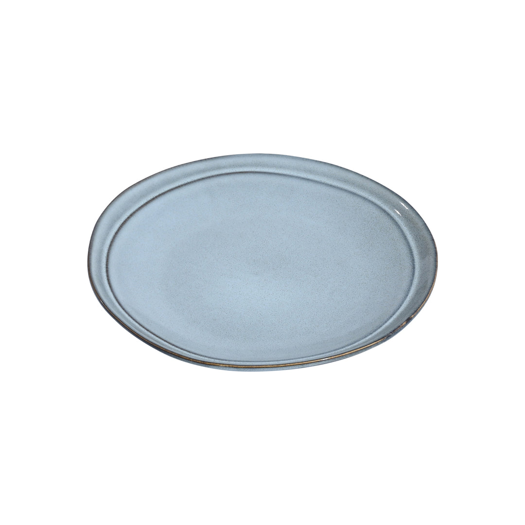 Ρηχό πιάτο stoneware Estia Deline σε μπλε απόχρωση Pacific με ακανόνιστο στρογγυλό σχήμα.