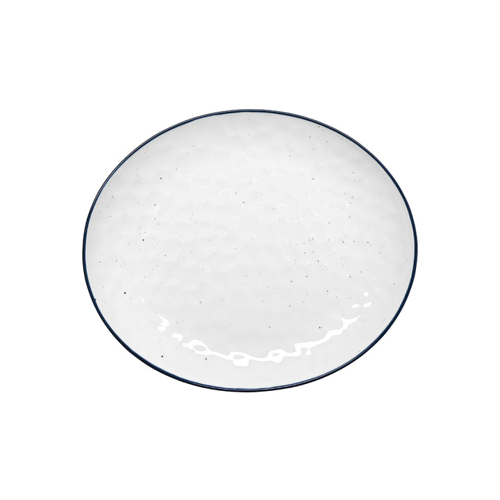 Πορσελάνινο πιάτο φρούτου Estia λευκό με μαύρο περίγραμμα και διακριτικό σχέδιο σε καθαρό φόντο.