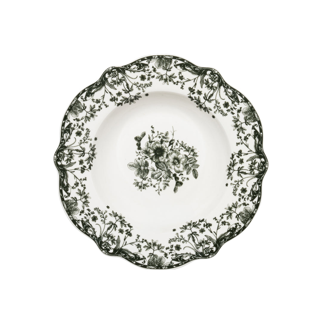 Πιάτο Βαθύ Λευκό με Πράσινα Λουλούδια Πορσελάνινο 22cm Estia